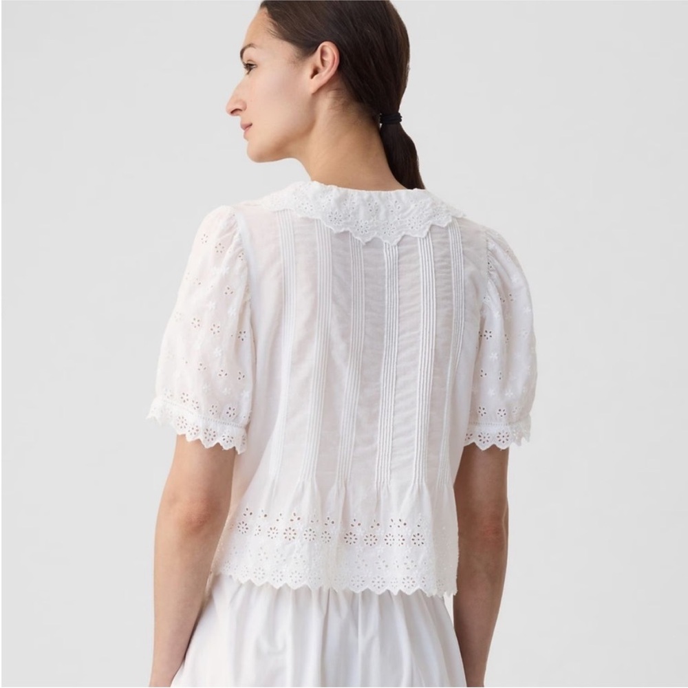White Eyelet Pintuck Button-Front Blouse - Picture 3 of 5